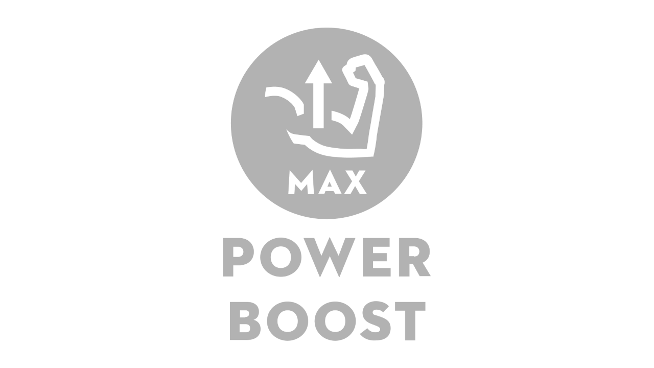 Icon mit einem angewinkelten Oberarm und einem nach oben zeigenden Pfeil, darunter steht “Max” und “Power Boost” 